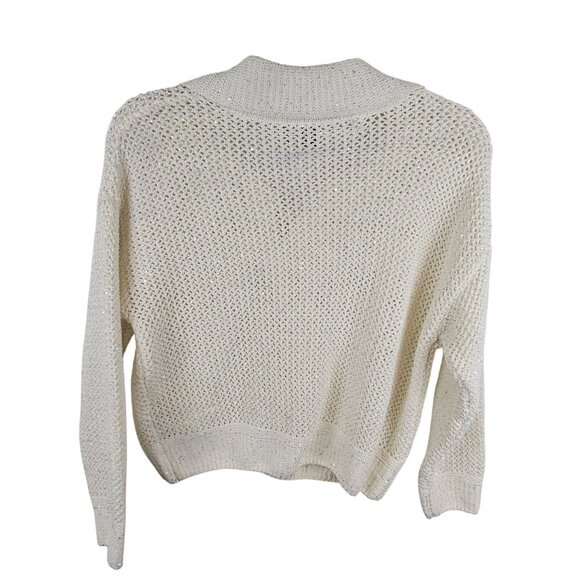 Women Preppy Fairy Cottage Academia Core Knit Pullover Sweater Ivory Joie Medium - Picture 2 of 11
